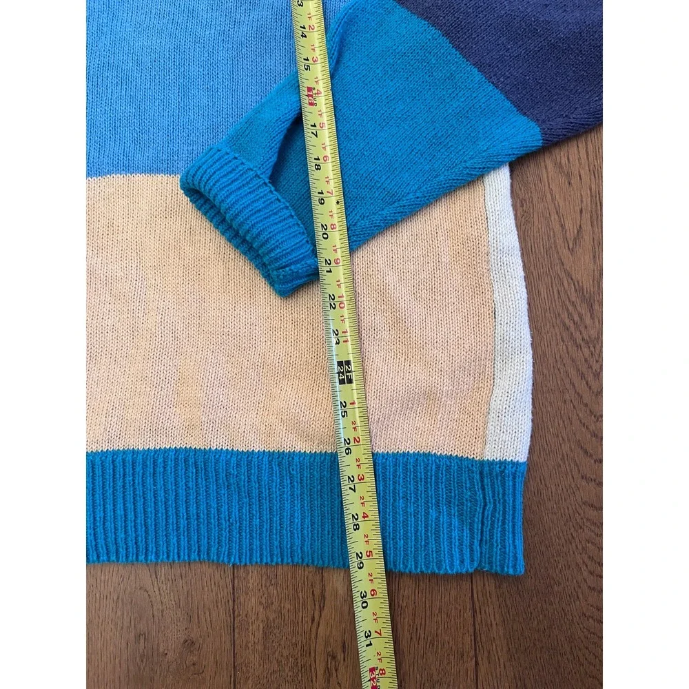 Vintage Color Block Ramie Cotton Grandpa Sweater Oversized XL Coastal 90s Knit
